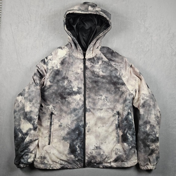 32 Bar Blues Other - 32 Bar Blues Jacket Mens Large Gray Abstract Cloud Print Full Zip Hooded Coat